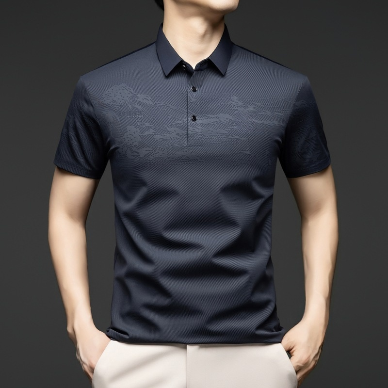 メンズ クール シルク混 タートルネック 半袖Tシャツ 夏用カジュアルトップス