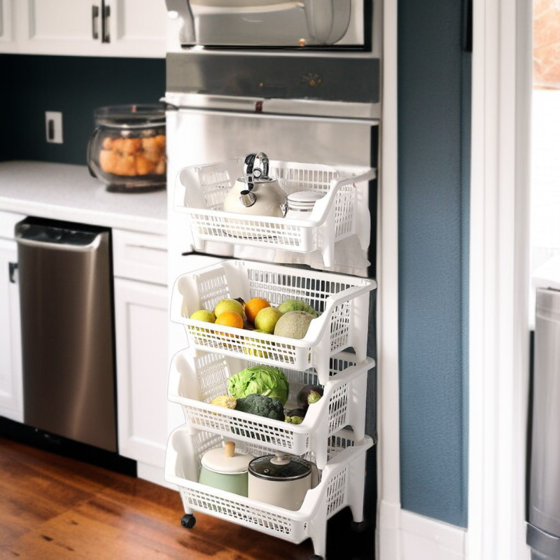 クラック・オーガナイザー 多機能トロリー 多段キッチンオーガナイザー フロアクリップシェルフ ハニカム果物・野菜オーガナイザー