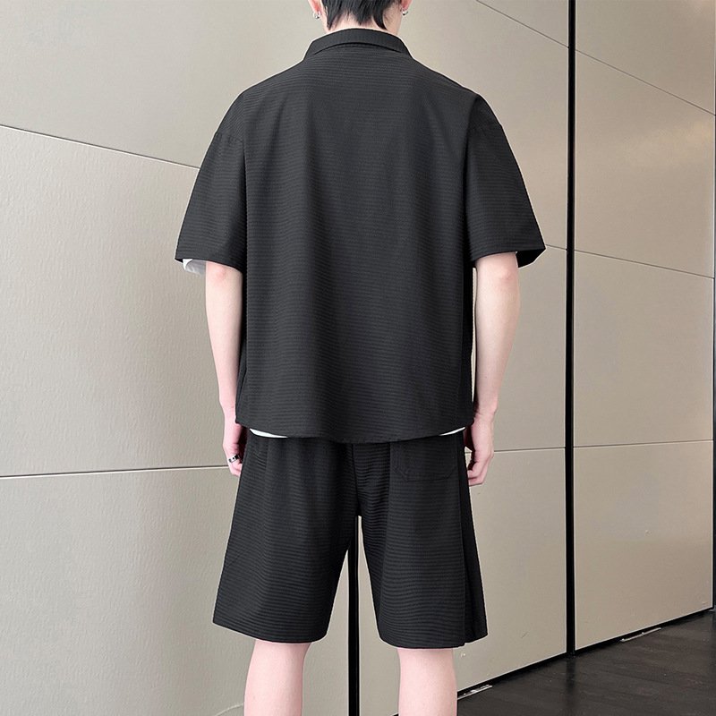 남성 여름 신상 반팔 셔츠와 반바지 5부 팬츠 세트, 루즈핏 얇은 캐주얼 투피스 세트
