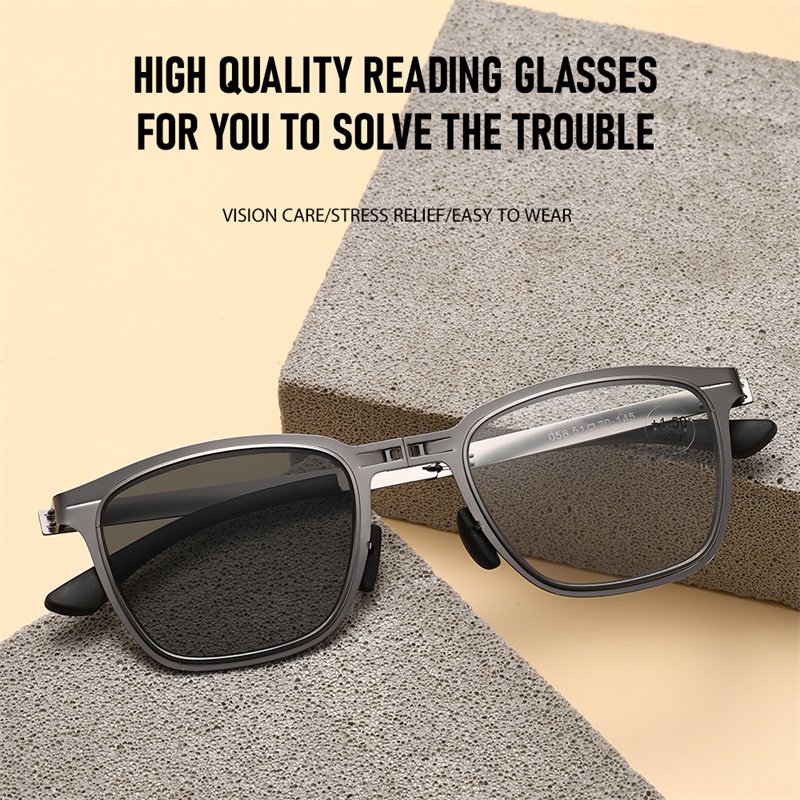 Photochromic blue light protection metal foldable convenient reading glasses