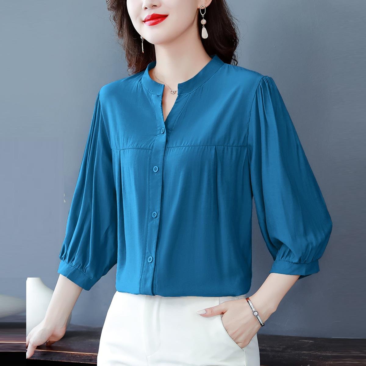 リネン混シャツ レディース 上品 ゆったり 半袖/七分袖 体型カバー ブラウス