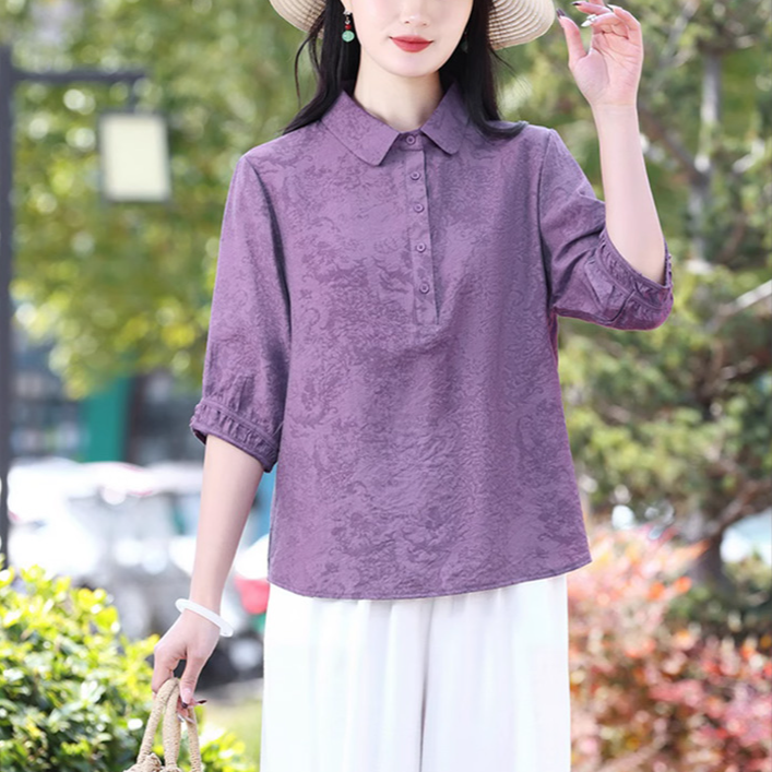 スリムフィットの女性用ジャカードシャツ