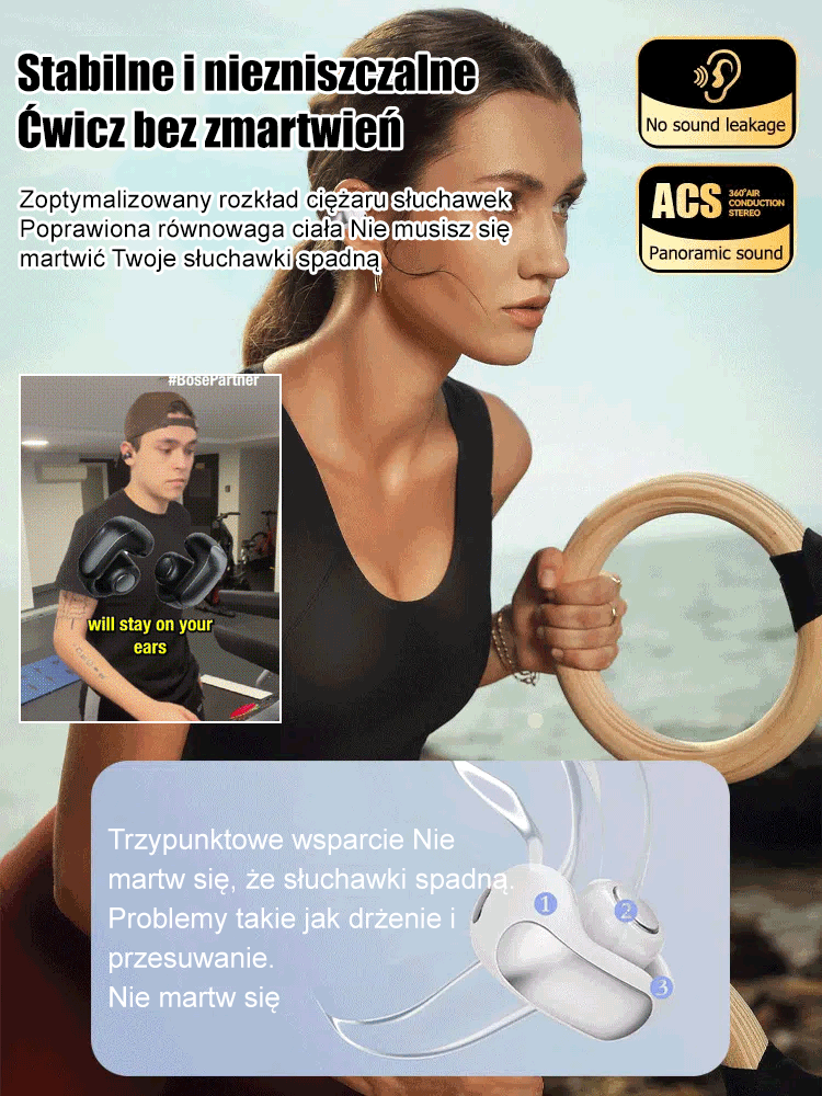 Bestsellerowe sportowe otwarte słuchawki Bluetooth