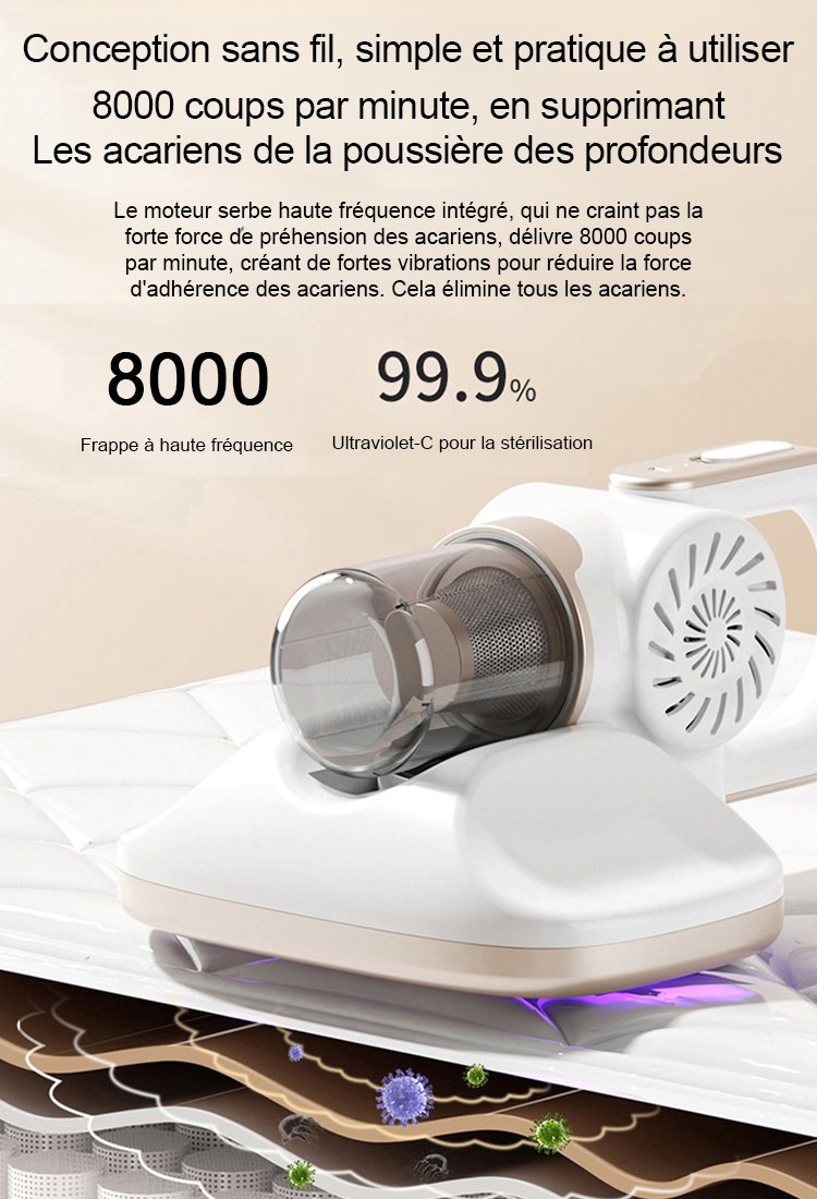 [Aspiration et nettoyage sans fil intégrés] Grande machine d'aspiration et de nettoyage des acariens