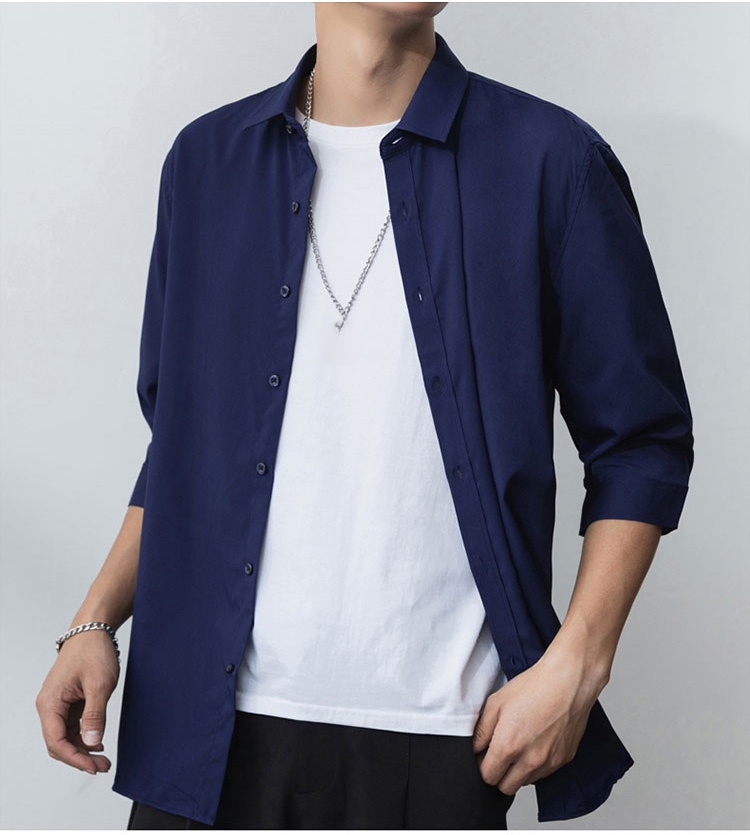 高級シルク素材のメンズ7分袖シャツディテール