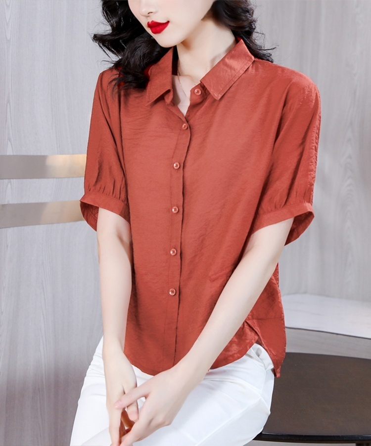 無地綿麻半袖シャツ