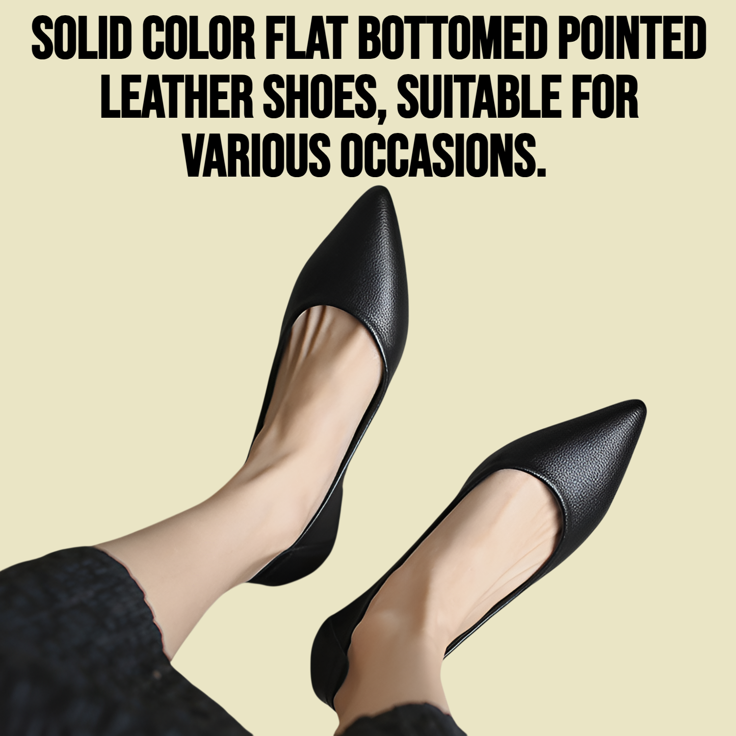 Versatile solid color flat bottomed shallow mouth pointed leather shoes