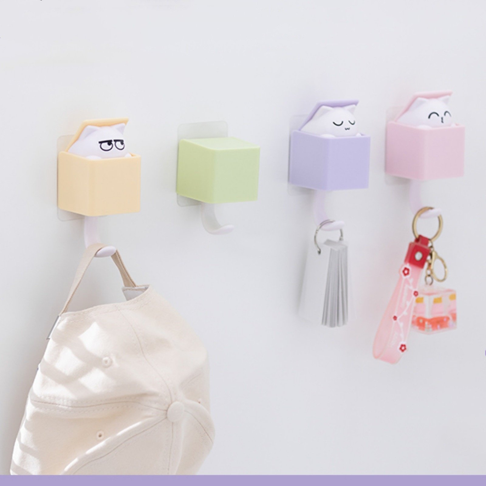 Lindo gancho para gato, gancho de pared telescópico, gancho de pared multiusos, adhesivo sin daños, 