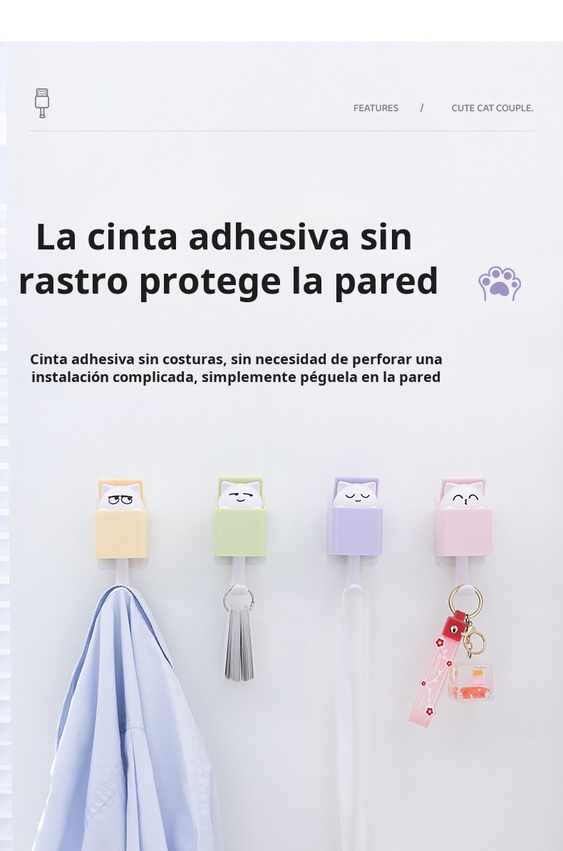 Detalle del gancho para gato adhesivo fácil de instalar
