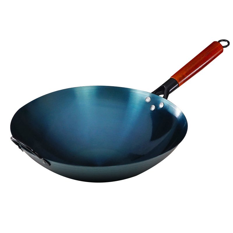 古い青い鋳鉄製の丸底鍋