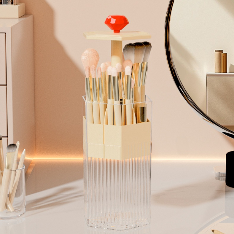 自動升降收納盒化妝品收納筒防塵梳妝台桌面眉筆刷子