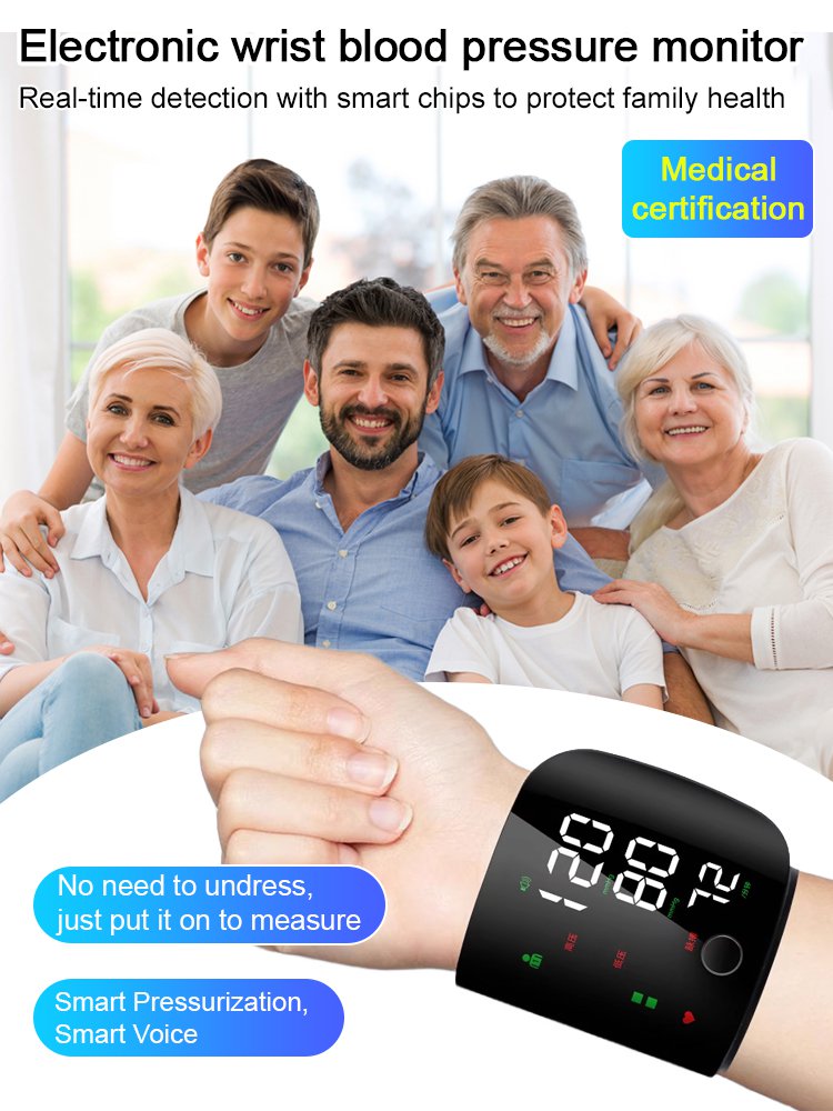 Large Screen Digital Wrist Blood Pressure Meter with Voice Prompt