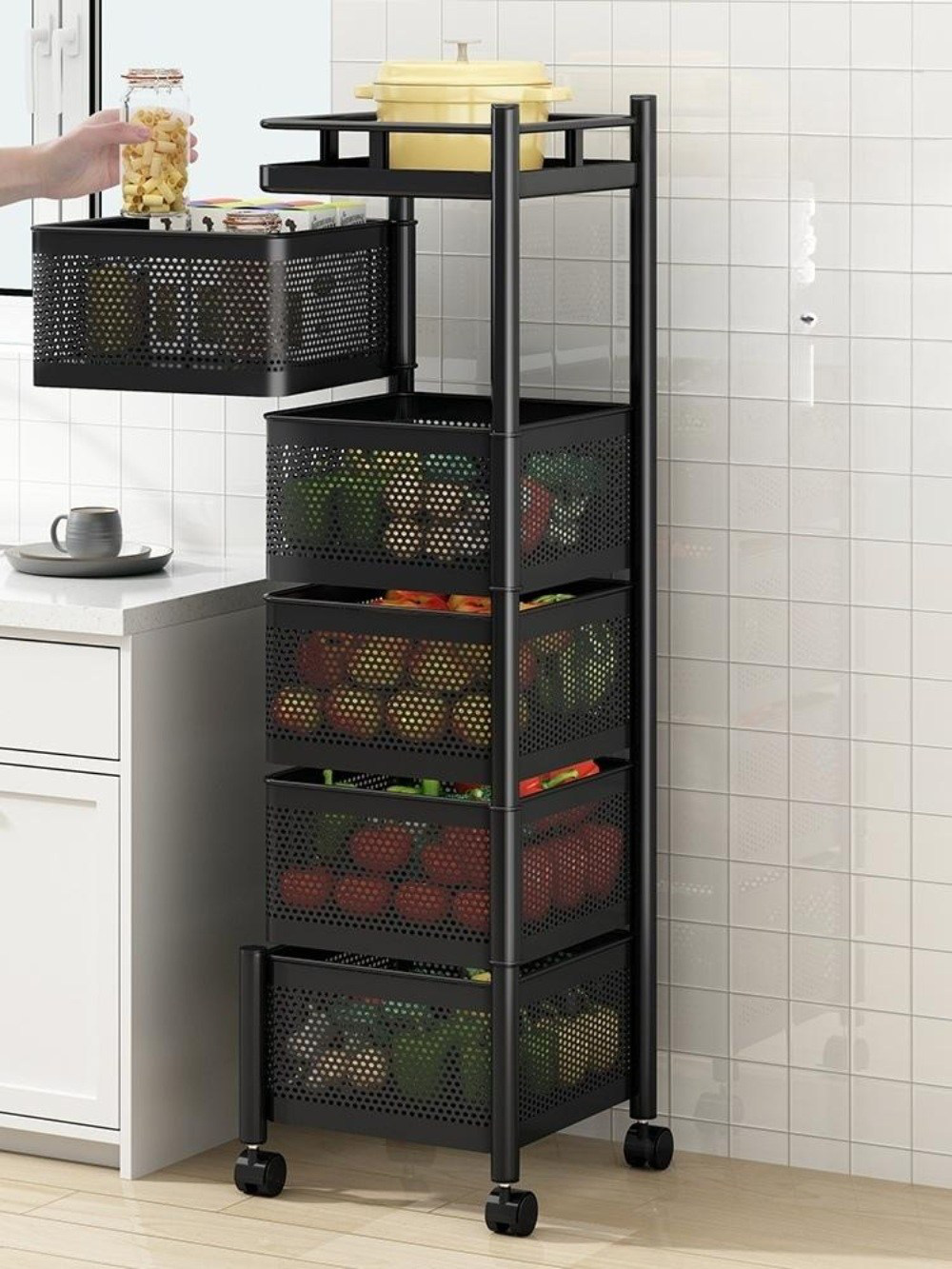 회전선반(원형) 3단 4단 이동식 원형 수납장 트롤리 인테리어 캐비넷 다용도 정리함