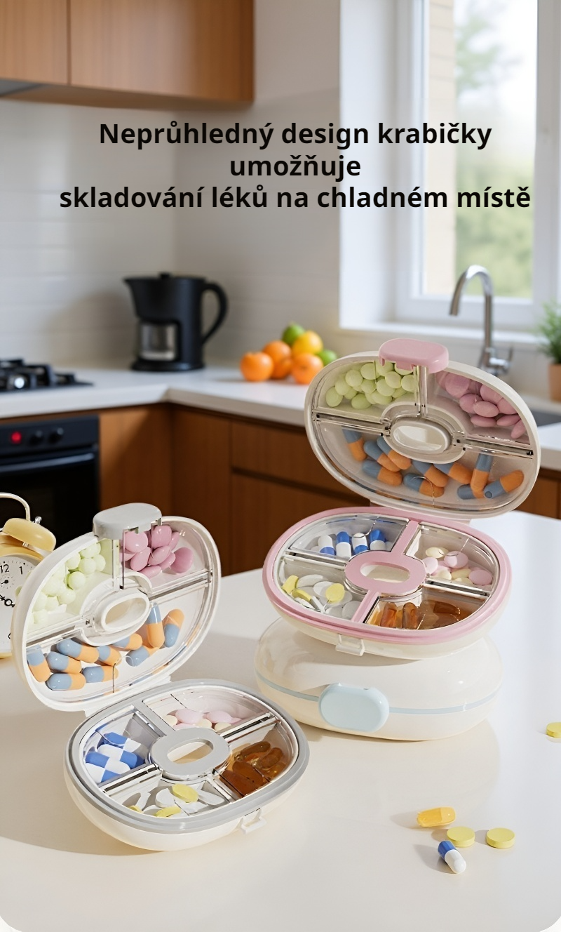 Snadno otevíratelný dávkovač pilulek s bezpečným uzávěrem