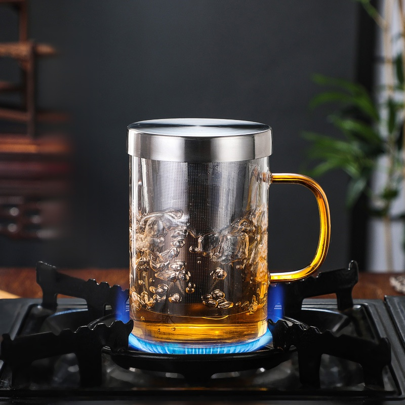 Glass Stainless Steel Filter Tea Cup