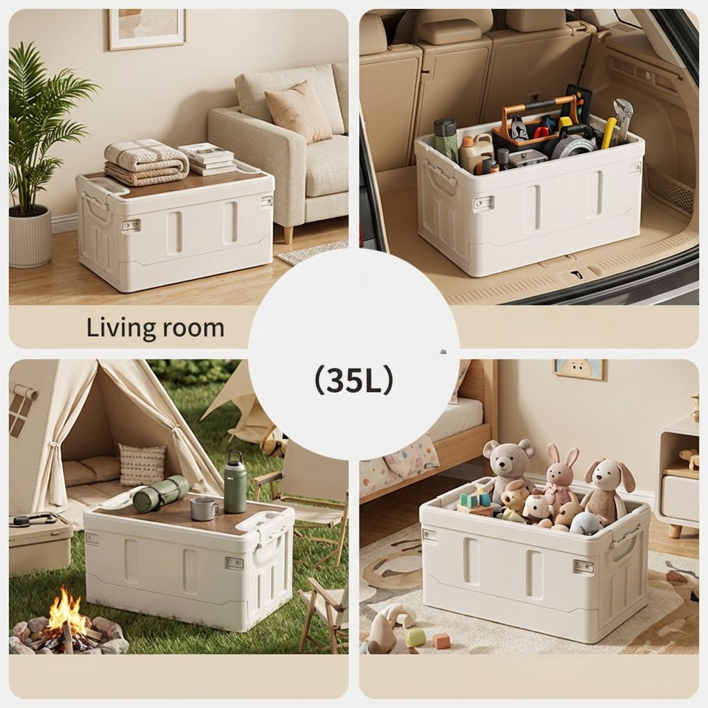 Pudełko do przechowywania składane z drewnianą pokrywą