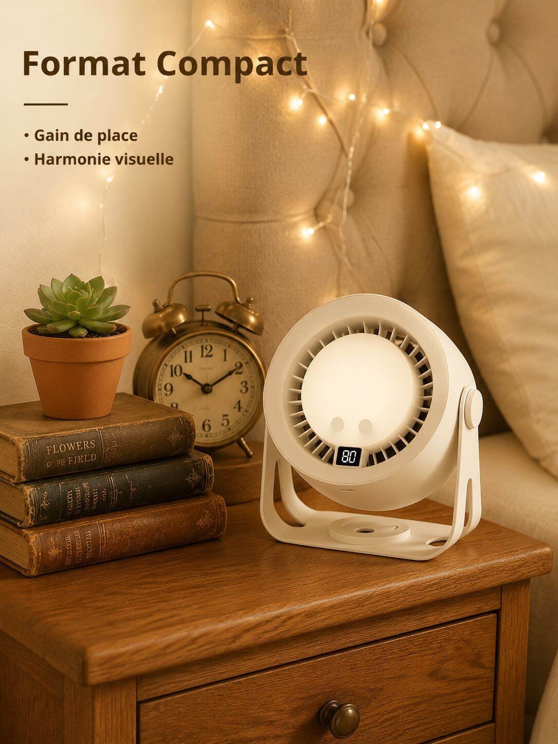 Ventilateur de bureau 2-en-1 avec lampe de nuit, télécommande, USB rechargeable pour la maison