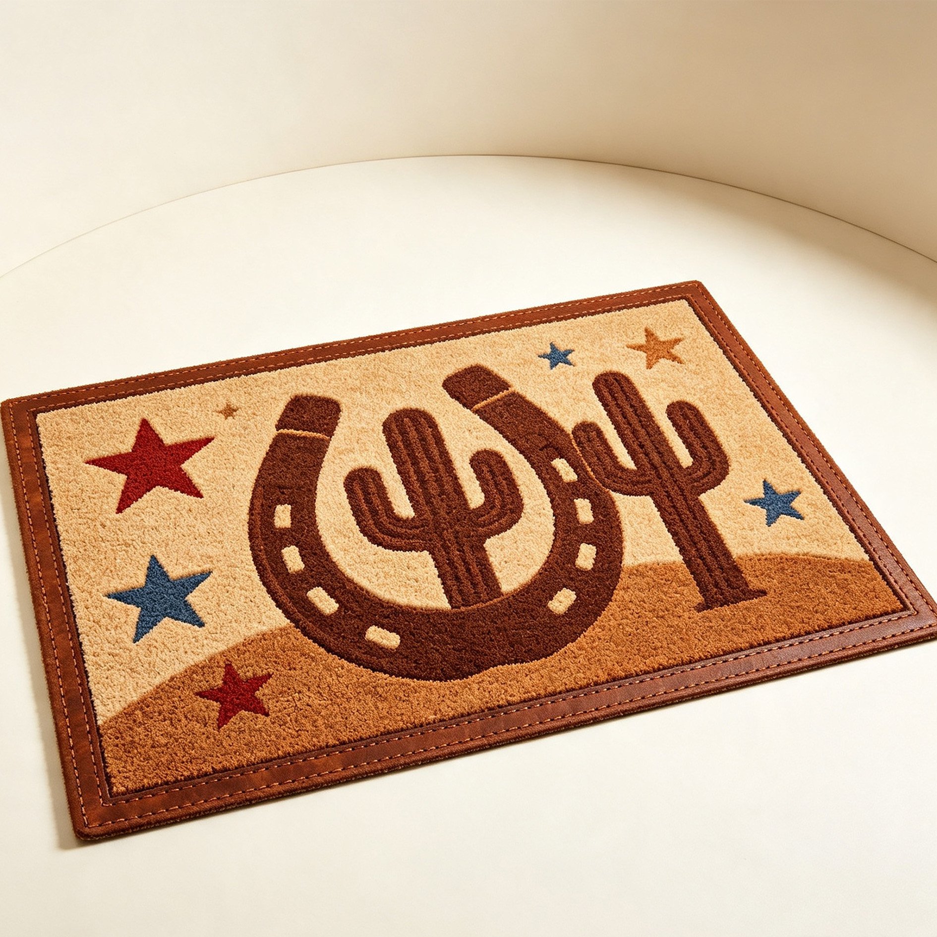Western Cactus Horseshoe Entrance Mat front view