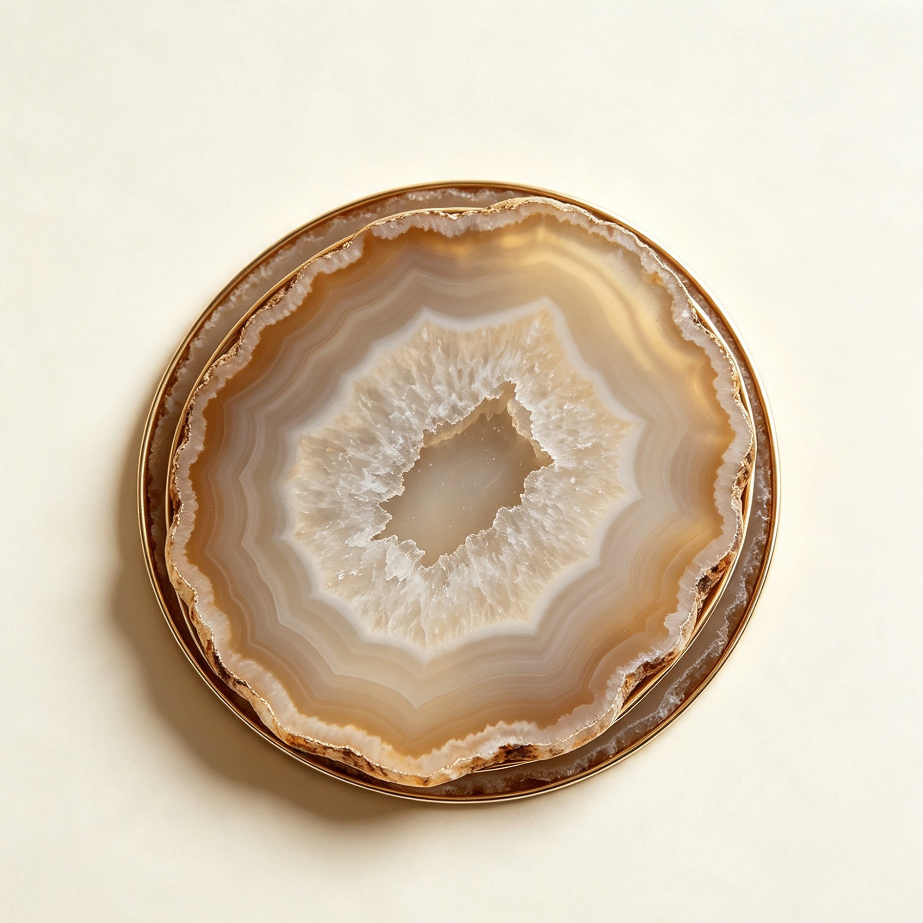 Stack of luxury agate coasters with gold trim