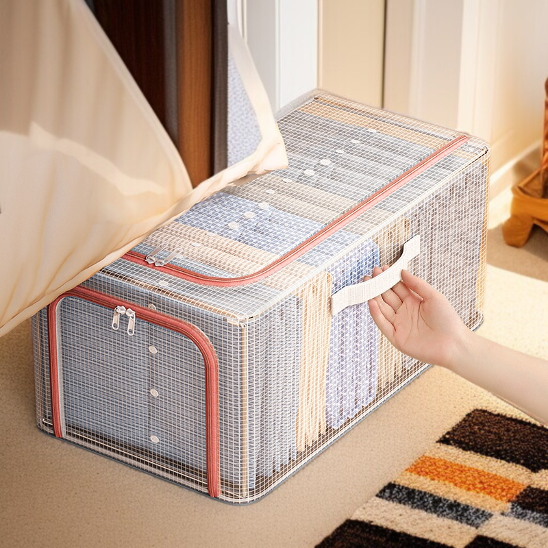 Almacenamiento visible de prendas en caja de malla