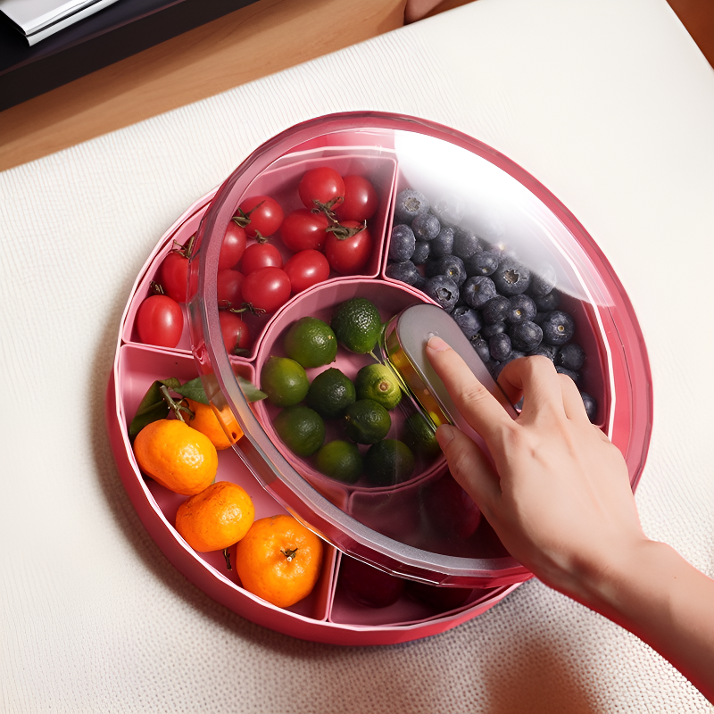 다기능 레드 체크 플라스틱 뚜껑 달린 간식 접시