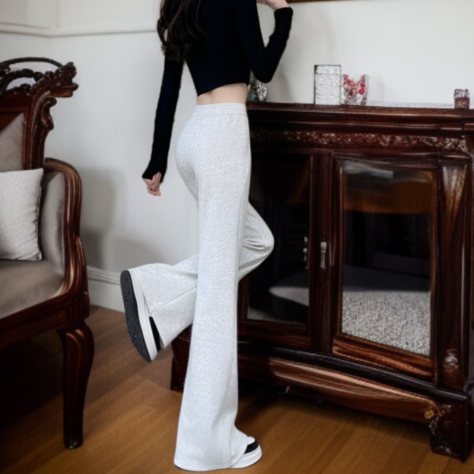 여자 키 작은 하이웨스트 일자 기모 그레이 플레어 팬츠 추동 날씬해 보이는 스포츠 와이드 팬츠