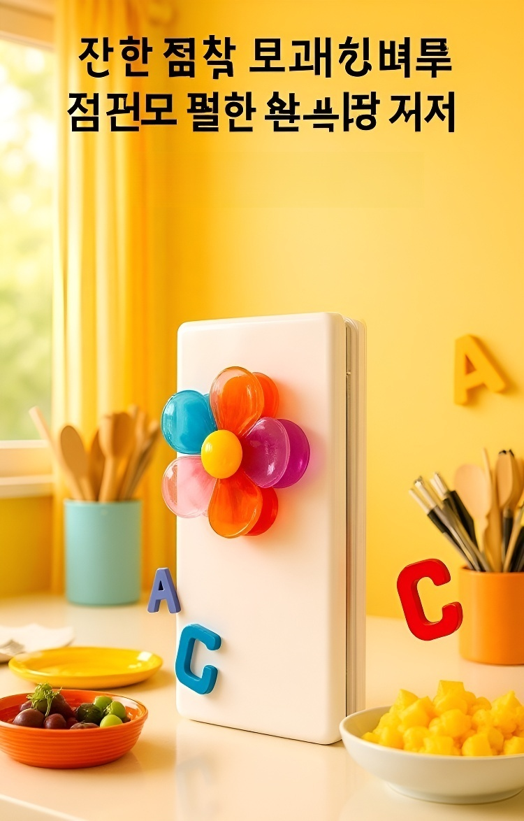 냉장고에 꽃자석 클립으로 메모 부착