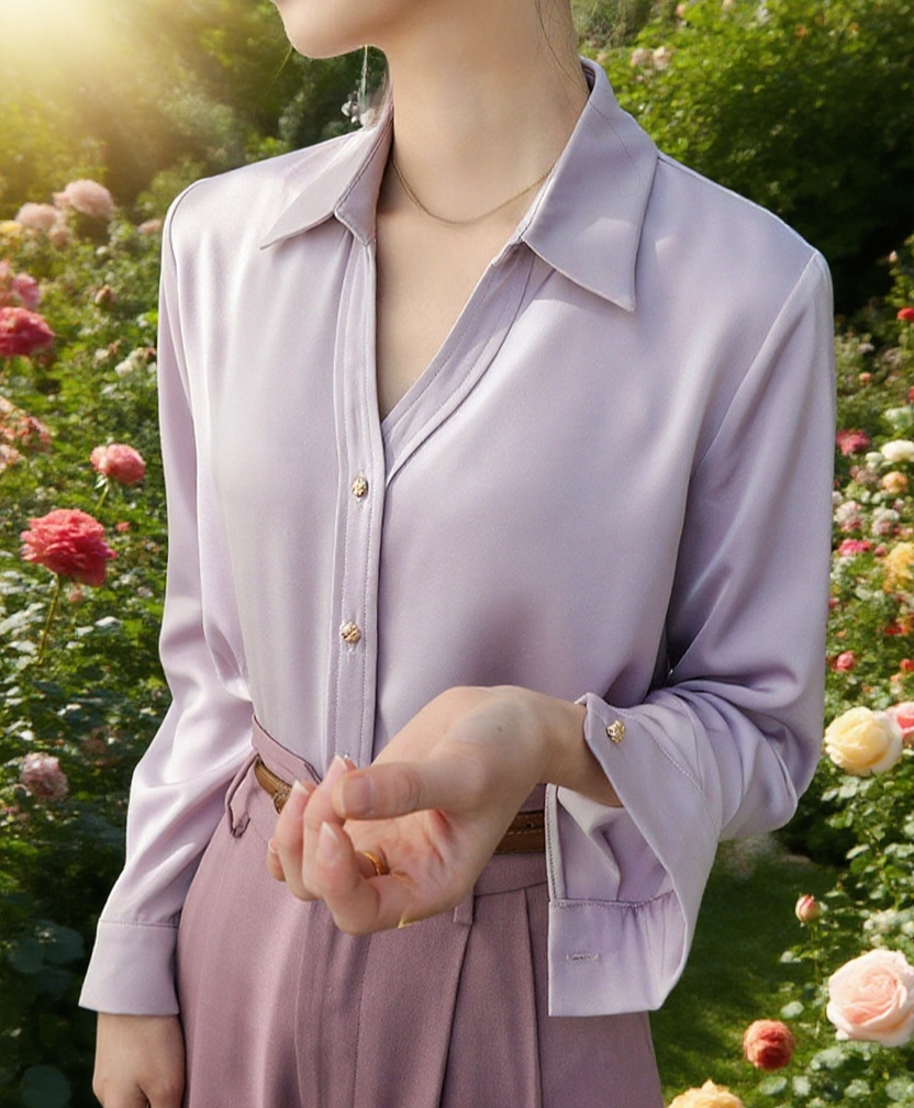 여성스러운 디자인의 민소매 셔츠 착용 이미지