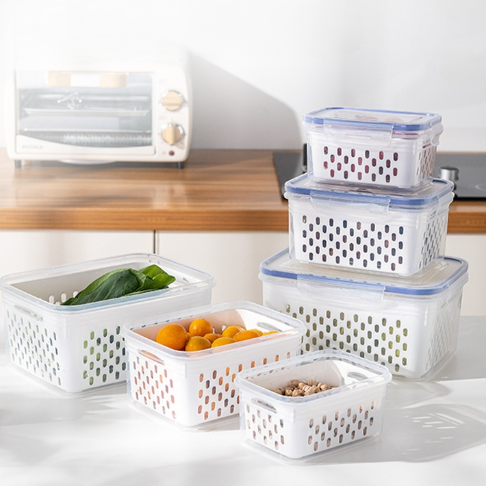  Transparent Plastic Food Storage Container – Kitchen Sealed Drainage Box