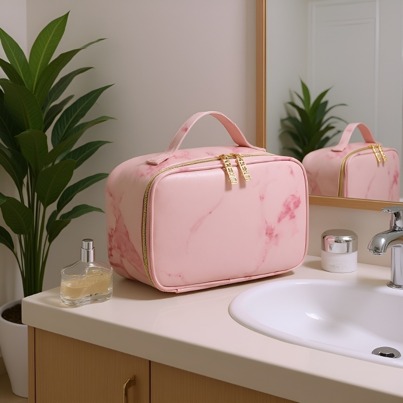 حقيبة تخزين مستحضرات المكياج الكبيرة السعة والمزينة بنقوش الرخام