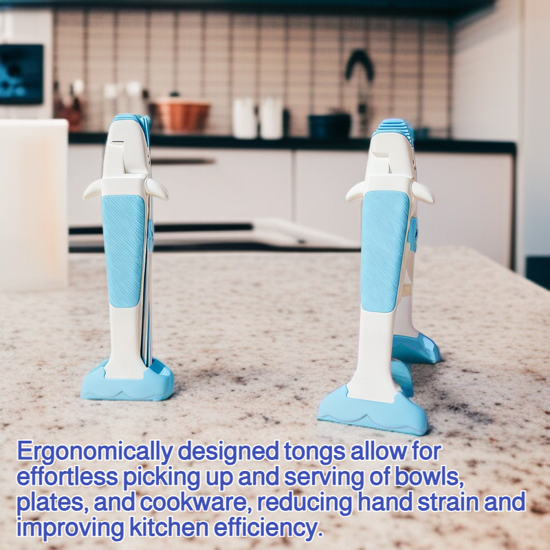 Close-up of anti-scald tongs gripping a plate