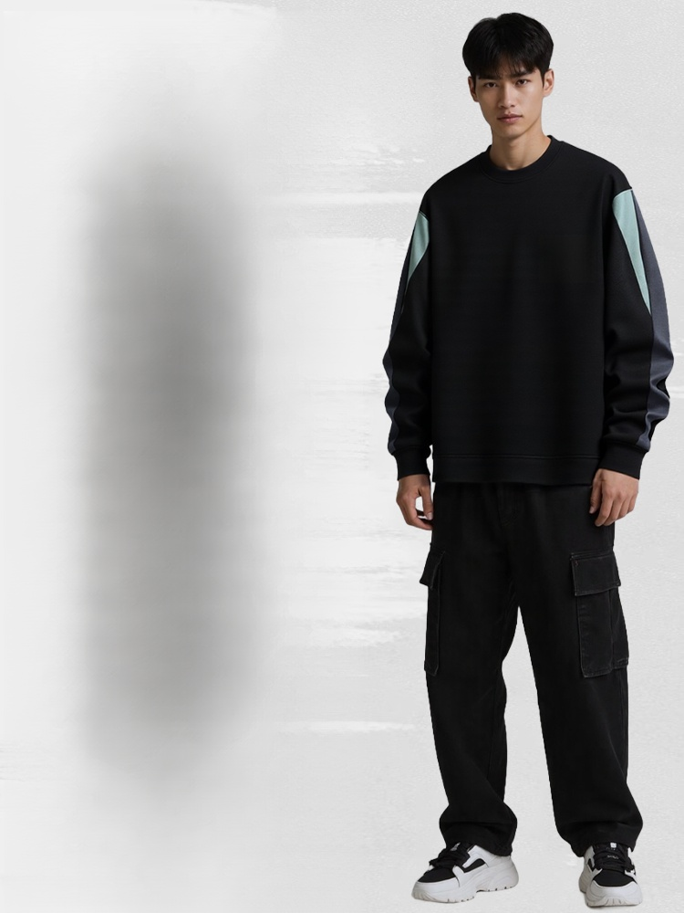 커플 배색 라운드넥 캐주얼 맨투맨