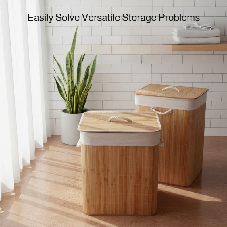 Foldable Dustproof Bamboo Laundry Hamper
