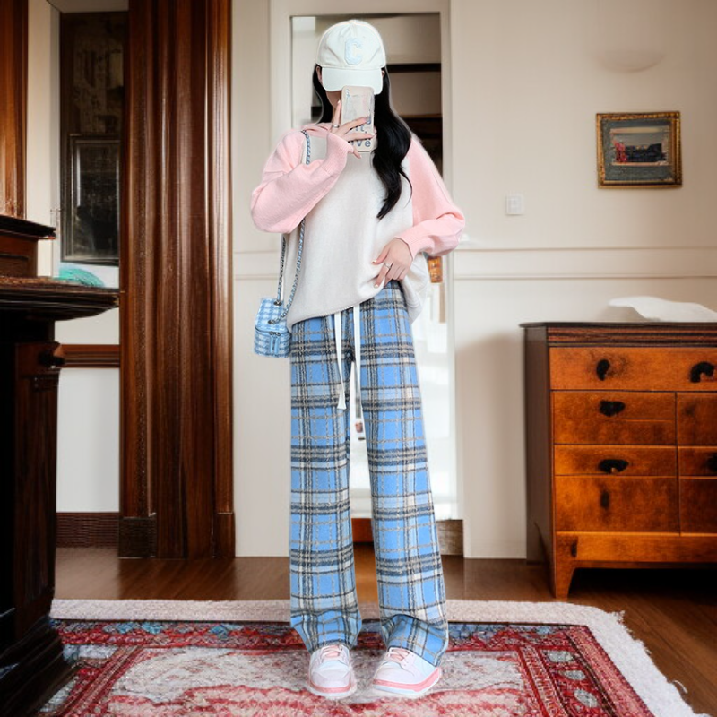 체크무늬 와이드 팬츠