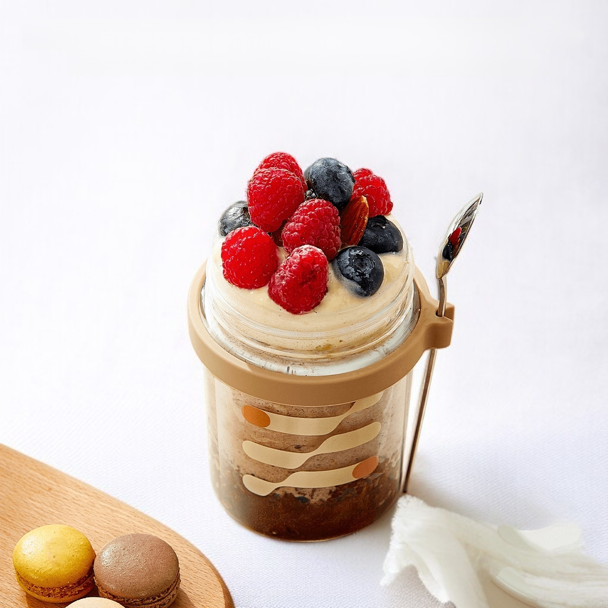 Glass of cereal with yogurt