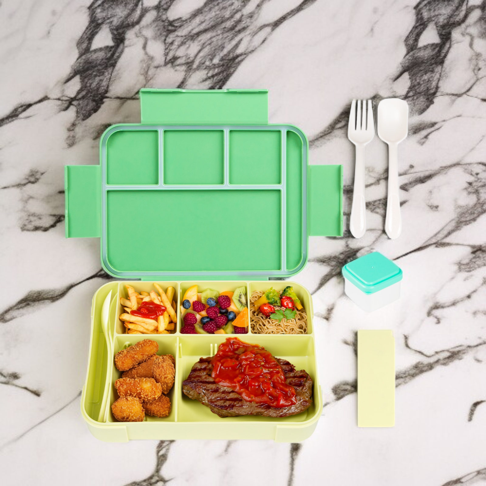 Lunchbox mit integriertem Messer und Gabel