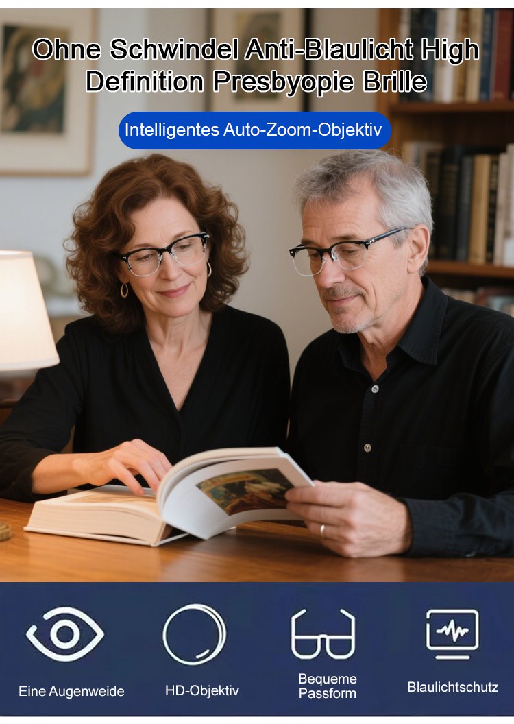 Automatisch fokussierende Blaulichtfilter-Lesebrille mit modernem Design