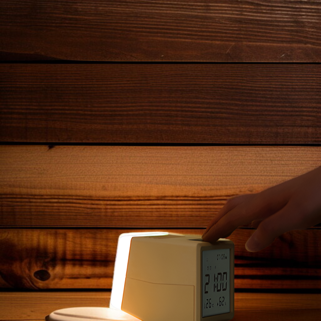 シーソー目覚まし時計ナイトライト、無段階調光、温度と湿度表示、ワンタッチスイッチ付きデュアル目覚まし時計、デスクトップLED大画面デジタルディスプレイ時計、多機能ナイトライト、ベッドサイドランプ、Ty