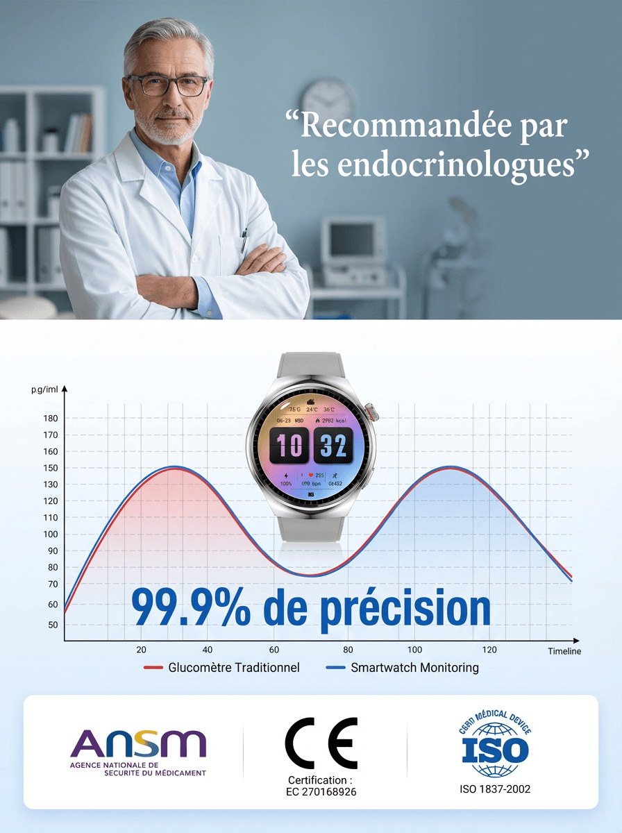 【Recommandée par les endocrinologues】La toute dernière montre connectée française, leader mondial. 