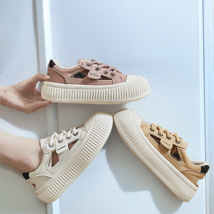 여성 캐주얼화 통기성 작은 흰색 신발 송편화 통굽 펀칭 캐주얼화