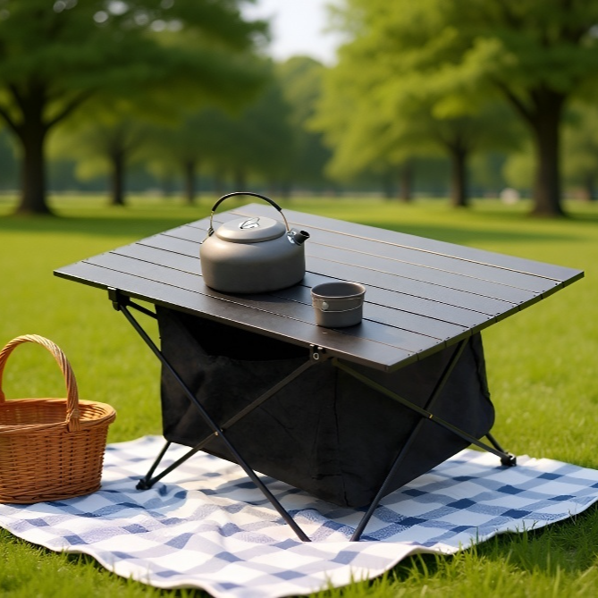 휴대하기 편리한 올블랙 알루미늄 합금 접이식 테이블