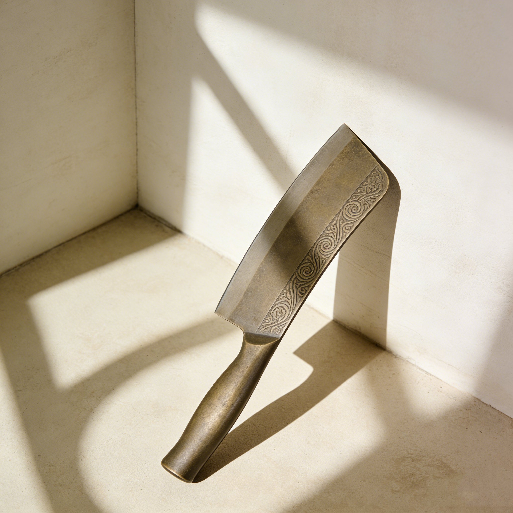 鋭い刃先を持つ骨切り包丁のクローズアップ