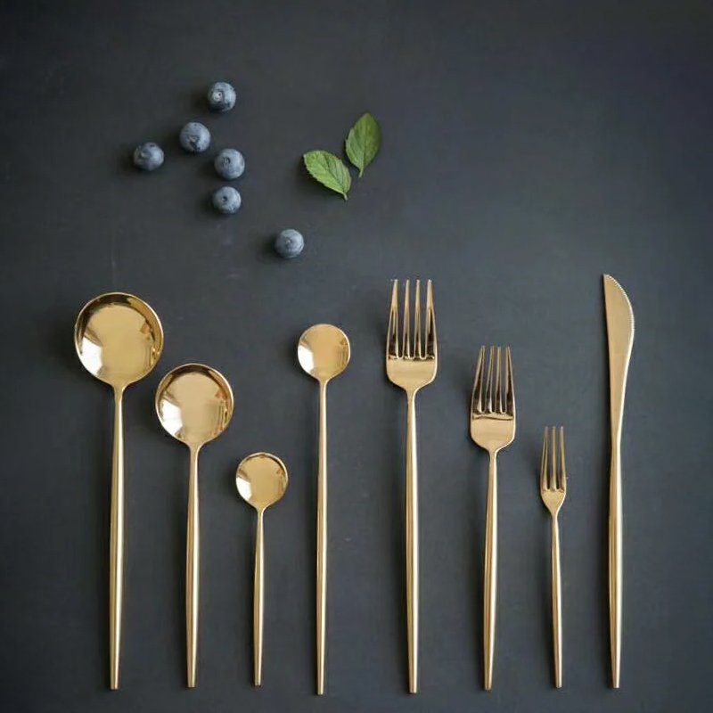 Juego de vajilla dorada de latón de acero inoxidable