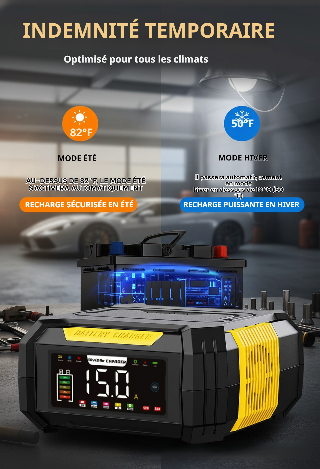 Chargeur sécurisé pour batterie voiture