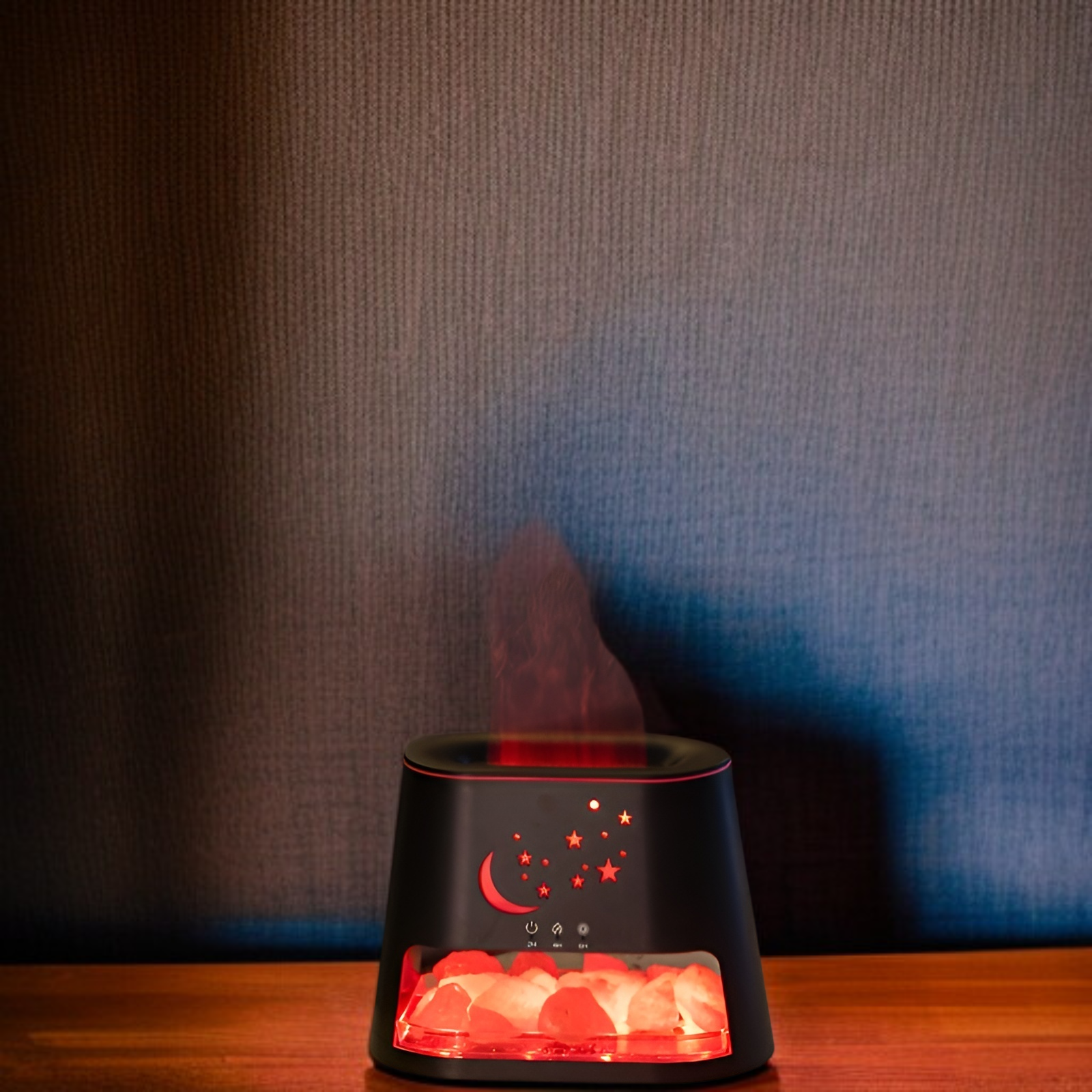 2025年新登場 天然ヒマラヤ岩塩炎アロマセラピーディフューザー 焚き火加湿器 超音波マイナスイオン リモコン付き 3段階調光 乾燥やけど防止 卓上USB大容量ミスト カラフルLEDライト付き エッセ