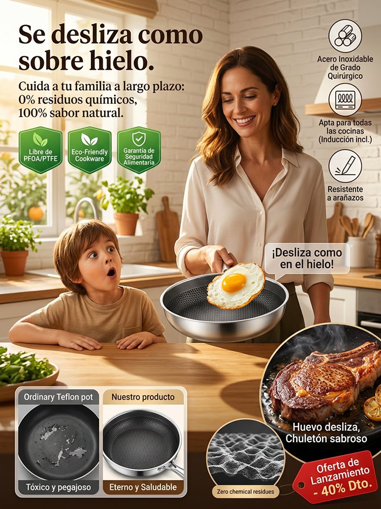 Sartén de titanio puro sin recubrimiento: opción saludable y duradera