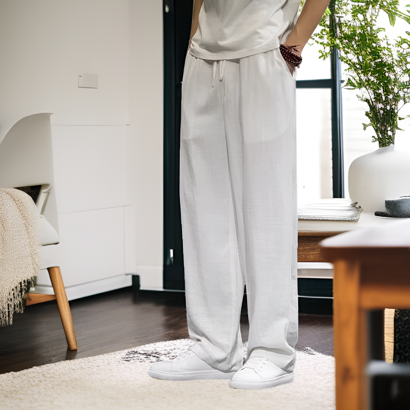 중식 복고 빅사이즈 루즈 린넨 스트레이트 남성팬츠 여름 얇은 면마 바지