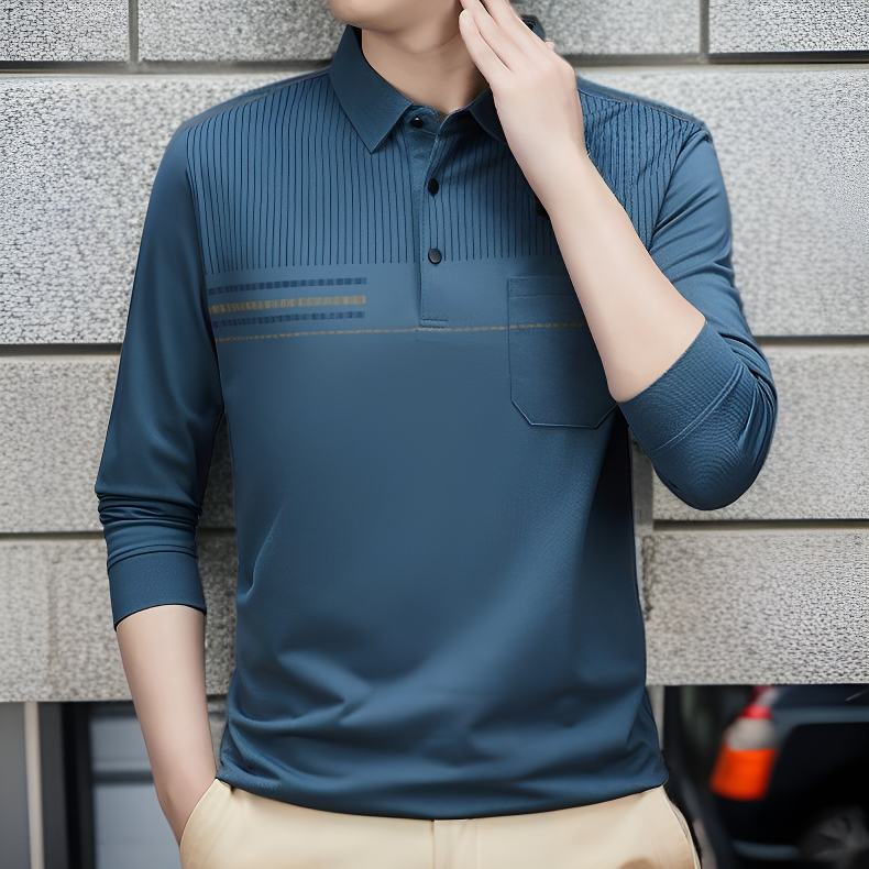 中高年男性用綿100%長袖ポロシャツ パパ向け