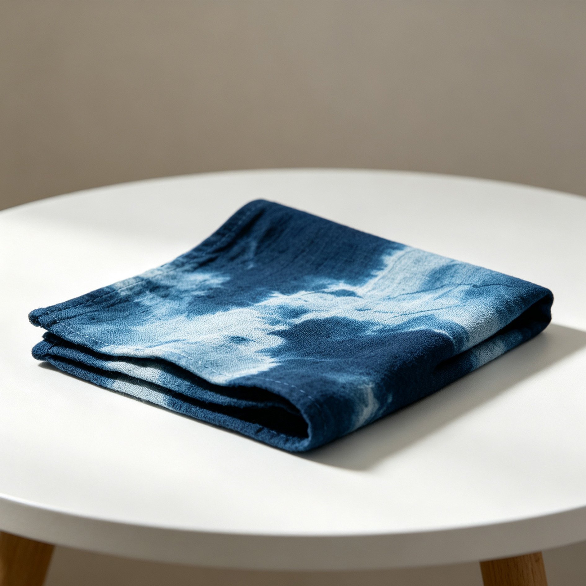 Indigo-dyed cotton and linen tea towel