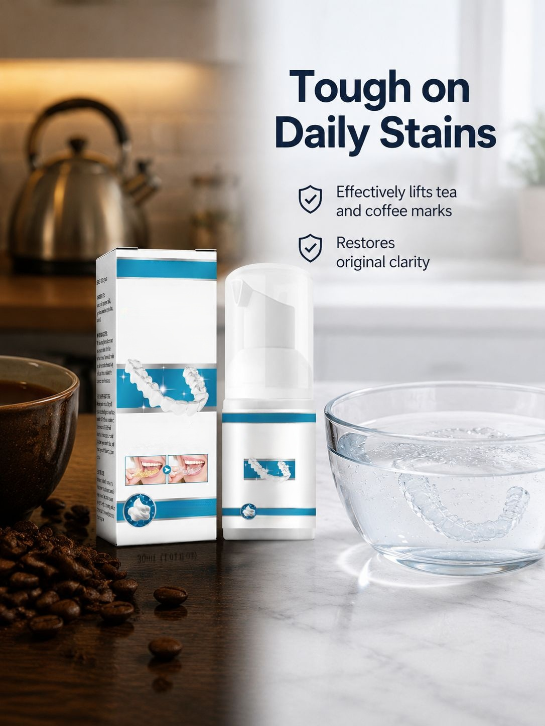 Effervescent denture cleaning tablets dissolving in water